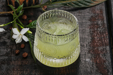 Alcohol limoncello drink in the glass
