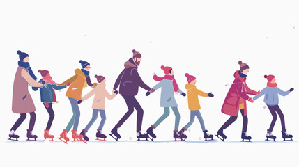 People ice skating flat vector illustration. Family 