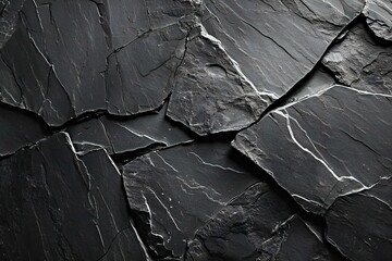 Black slate background or texture,  Black stone wall with cracks and scratches - obrazy, fototapety, plakaty