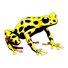 蛍光イエローの毒カエルのイラスト｜黄色と黒の斑点模様の蛙