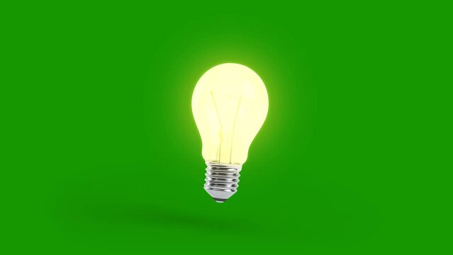 3D Render Glowing Light Bulb Glowing Green Screen chromakey