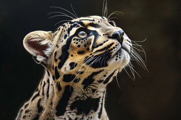 Portrait of a leopard on a dark background,  Close-up - obrazy, fototapety, plakaty