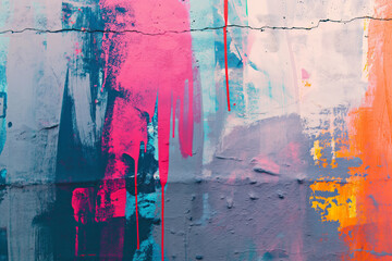 Abstract Urban Graffiti Art with Pink and Orange Tones. Colorful Street Art Paint Drips on Concrete Wall