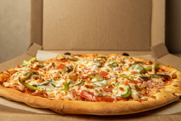 pizza on the table close-up selected focus