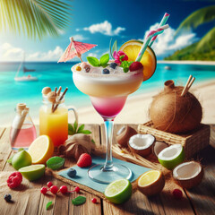 Cocktail on the beach- vacation, summer holiday, relaxation concept