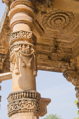 Decorated Stone carved pillars at Ghantai temple, Khajuraho - Group of monuments, Madhya Pradesh, India.