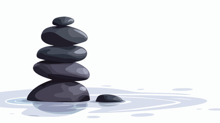 Stack of black pebbles with water on white background