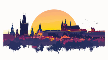 Stylized landscape of Prague with the main sights  - obrazy, fototapety, plakaty
