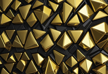 Geometric triangular pattern of gold and black structural elements colorful background - obrazy, fototapety, plakaty