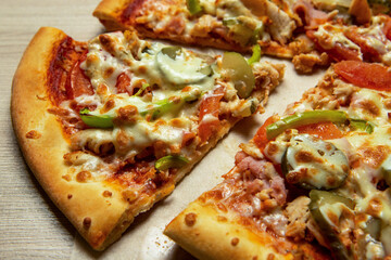 pizza on the table close-up selected focus