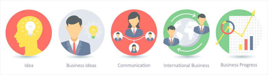 A set of 5 business icons as idea, business idea, communication
