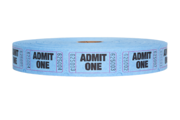 Admit One, Roll of Entry Tickets, Isolated on transparent background