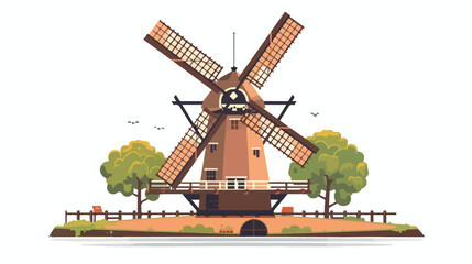 Traditional windmill in Netherlands.. flat vector isolated - obrazy, fototapety, plakaty