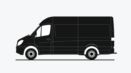 Truck icon. Van. Black silhouette. Side view. Vector s