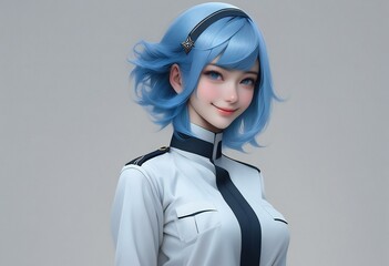 Japanese anime cosplay girl with blue hair - obrazy, fototapety, plakaty