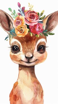 A deer with a flower crown on its head