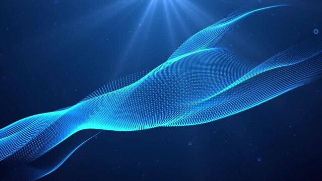 Abstract Blue Digital Neon Glowing Particle Wave Flowing Surface Halftone Dot Pattern Trapcode Form Futuristic Data Technology Mesh Hologram Background Animation 4k Loop