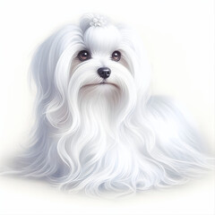 Pies rasy maltańczyk, portret akwarela na białym tle, generative ai - obrazy, fototapety, plakaty