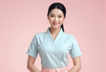 Beautiful young asian woman smile with clean and fresh skin Happiness and cheerful with positive emotional,isolated on pink background,Beauty and Cosmetics Concept