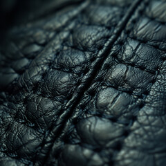 Close up of the seam of a black leather glove - obrazy, fototapety, plakaty