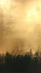 A painting of a city skyline with a black and gold background. The painting has a mood of melancholy and loneliness