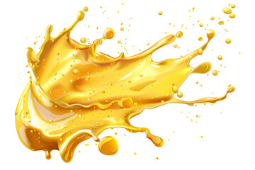realistic oil splash with glistening golden droplets, isolated on a white background.
