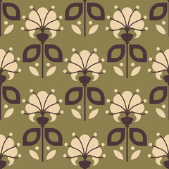 seamless pattern with abstract geometric flowers on a green background