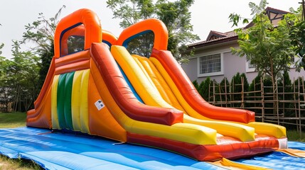 Inflatable Water Slide for Jumping into the Backyard Pool, Colorful castle-shaped slide for the Playground
