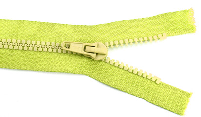 zipper isolated on white, top view