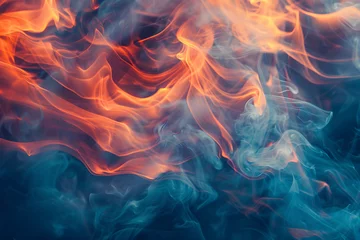 Foto op Canvas A beautiful fire flame realistic illustration background. Realistic multicolored fire texture to use as a filter for your photography. Blue, yellow and orange colors. © Graphicsnice