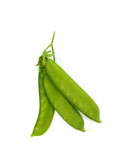 Fresh sugar snap pea isolated on white background. Green Snow peas isolated. Green food.