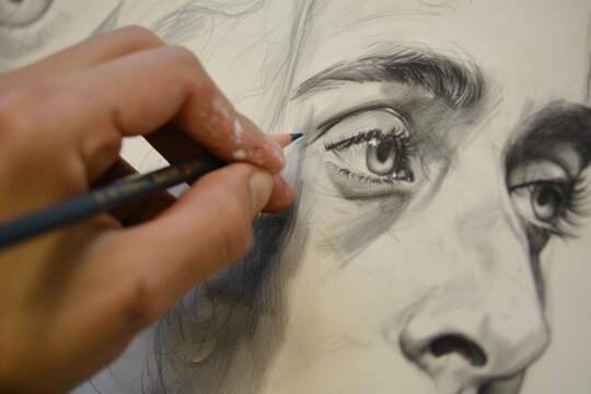 hand sketching portrait with graphite pencil