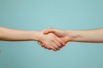 Successful caucasian businessmen shaking hands during a meeting on beige background.