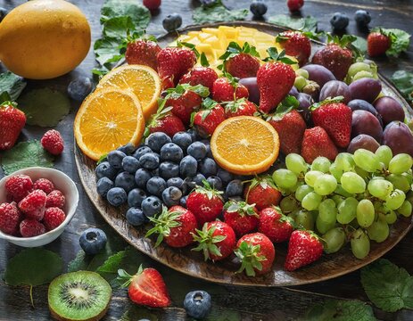 Wellness Wonderland: Assorted Raw Fruits and Berries Platter Display