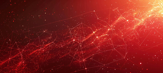 Red abstract background with network mesh and particle connections, wavy background