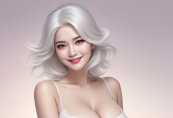 Beautiful woman with white hair and clean skin, asian beauty