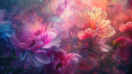 Ethereal blooms of color spreading across the canvas like delicate flowers in a garden, their petals unfurling in a dance of light and shadow in