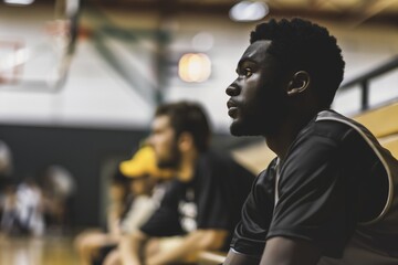 player sitting on bench looking focused - obrazy, fototapety, plakaty