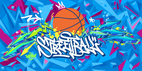 Fototapeta premium Cool Hip Hop Urban Street Art Graffiti Style Streetball Or Basketball Illustration Background Art