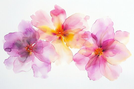 Watercolor painting of pink and purple flowers, isolated on white background