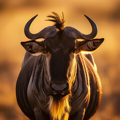A close-up portrait of a Wildebeest