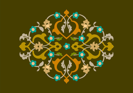 Vector illustration of traditional turkish tezhip floral ornament on dark background and beautiful tezhip.