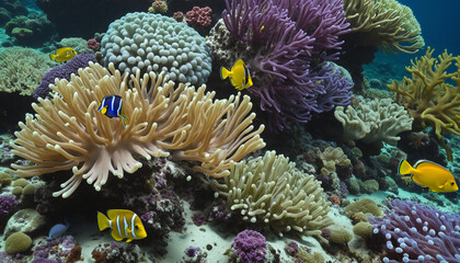 Fototapeta na wymiar Colorful Coral Reef and Anemone Image Background colorful background