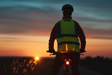 cyclist with a reflective vest at twilight