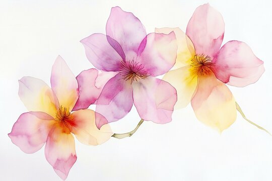 Watercolor illustration of magnolia flowers on white background,  Hand-drawn illustration