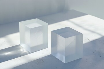Illustration of a White Glass Cube on a White Background
