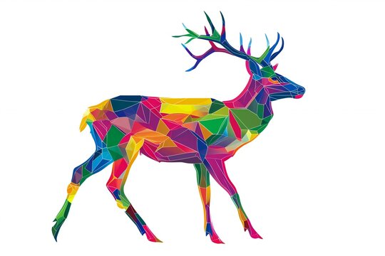 Colorful geometric deer isolated on a white background