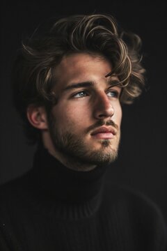 Portrait of a handsome young man in a black turtleneck