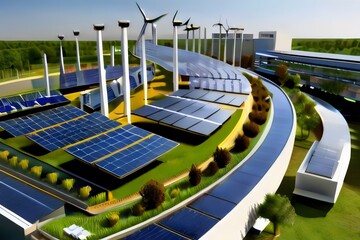 Solar-Powered Smart City an image of a solar-powered smart city that harnesses renewable energy, data-driven infrastructure, and intelligent technologies to optimize energy efficiency, mobilit - obrazy, fototapety, plakaty