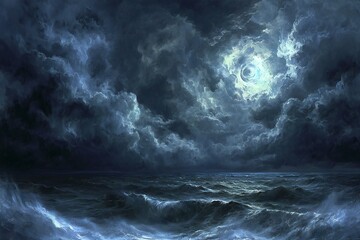 Fantasy landscape with a stormy sea - obrazy, fototapety, plakaty